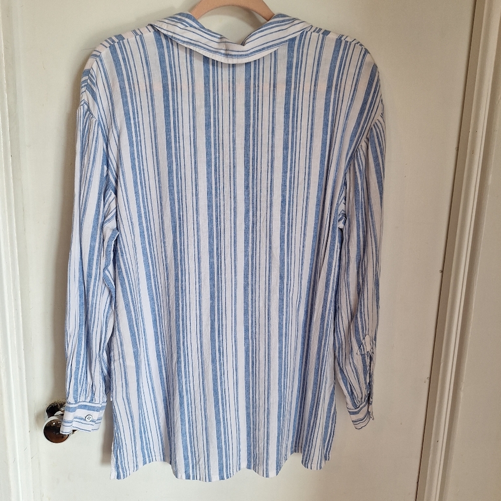 Cabi Pacific Blue And White Stripe Top Beach Coastal - Picture 3 of 5